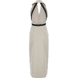 Beige Dress with notched revers and open back in Blend Cotton and Virgin Wool Woman