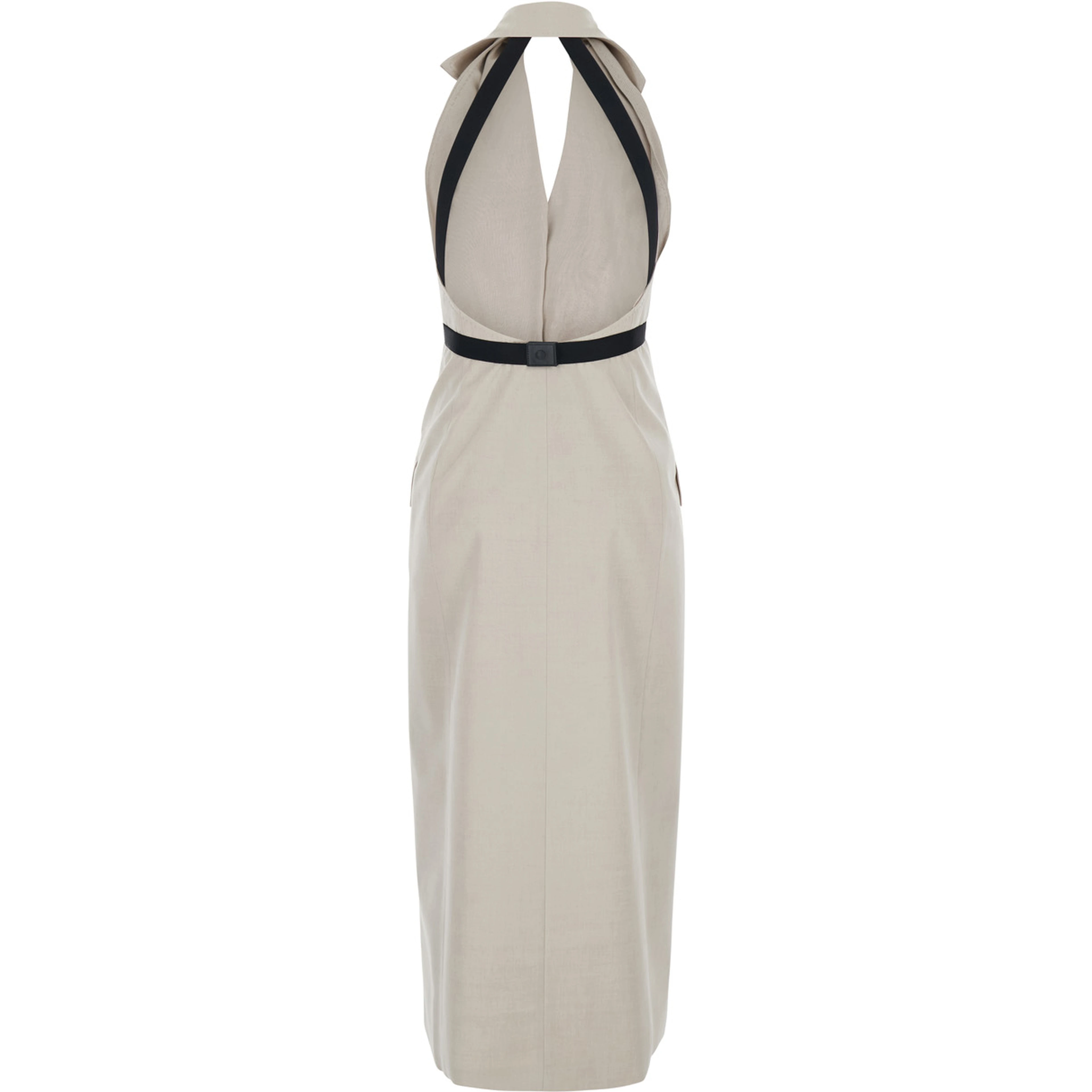 Beige Dress with notched revers and open back in Blend Cotton and Virgin Wool Woman