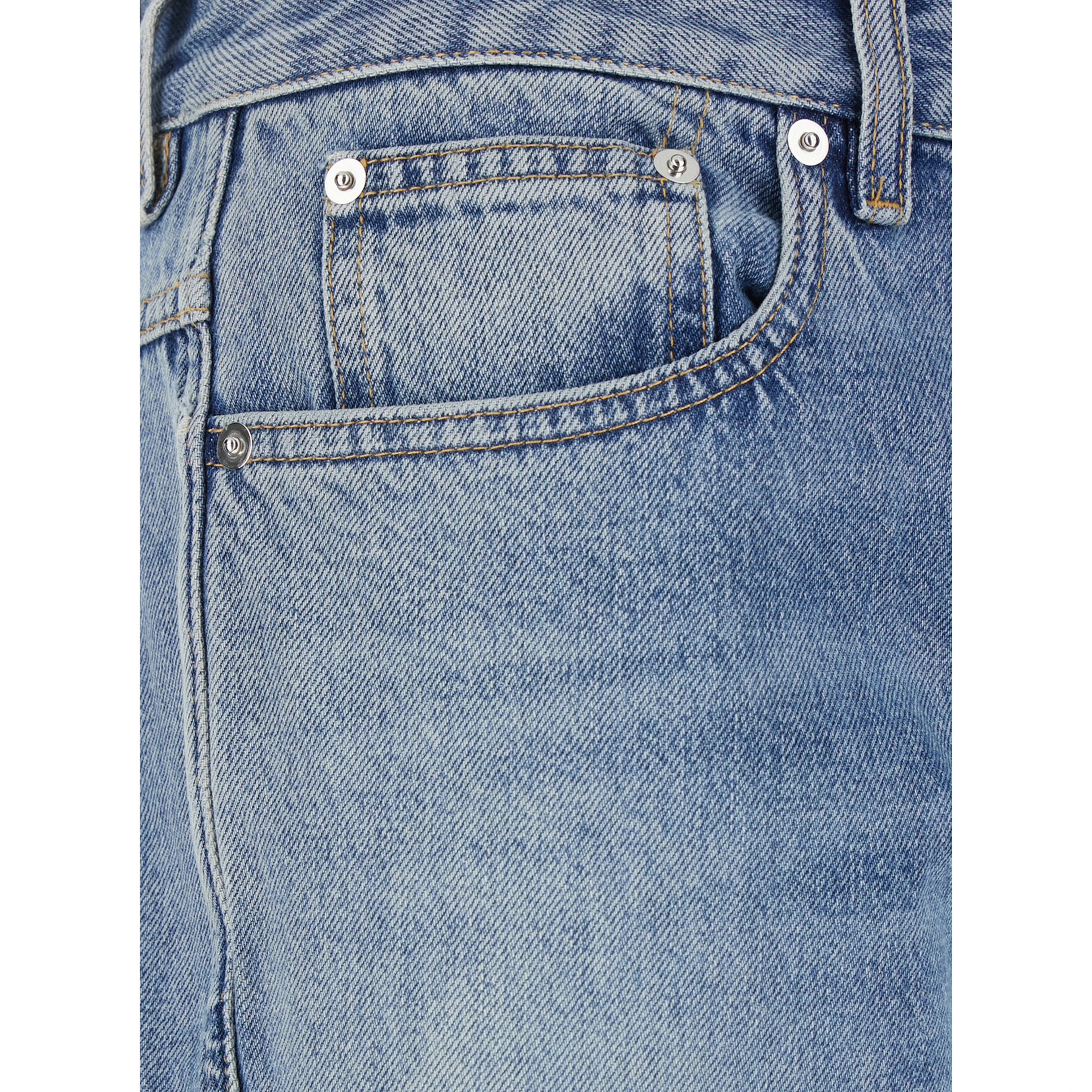 Light Blue Denim Jeans with Logo Patch on the Back and Belt Loops for Men