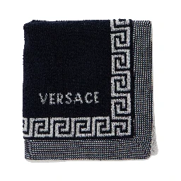 Sport Towel with Jacquard Medusa in Cotton Blue Unisex