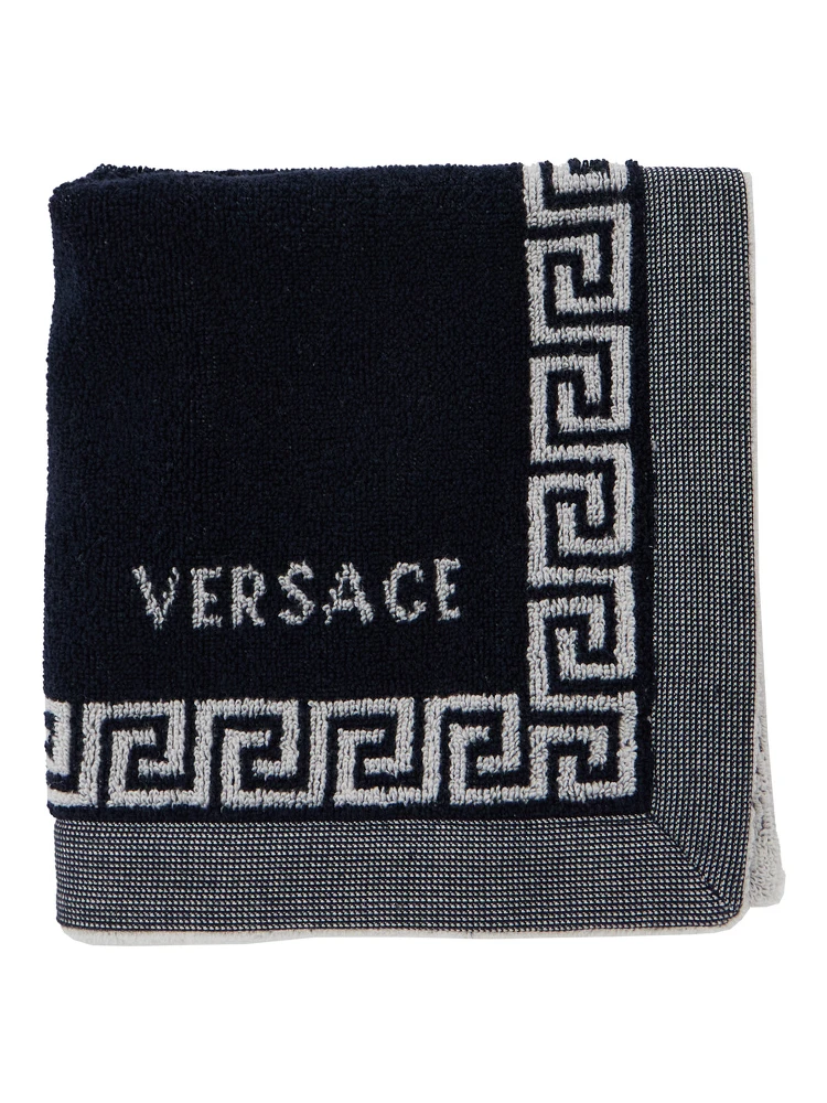 Sport Towel with Jacquard Medusa in Cotton Blue Unisex