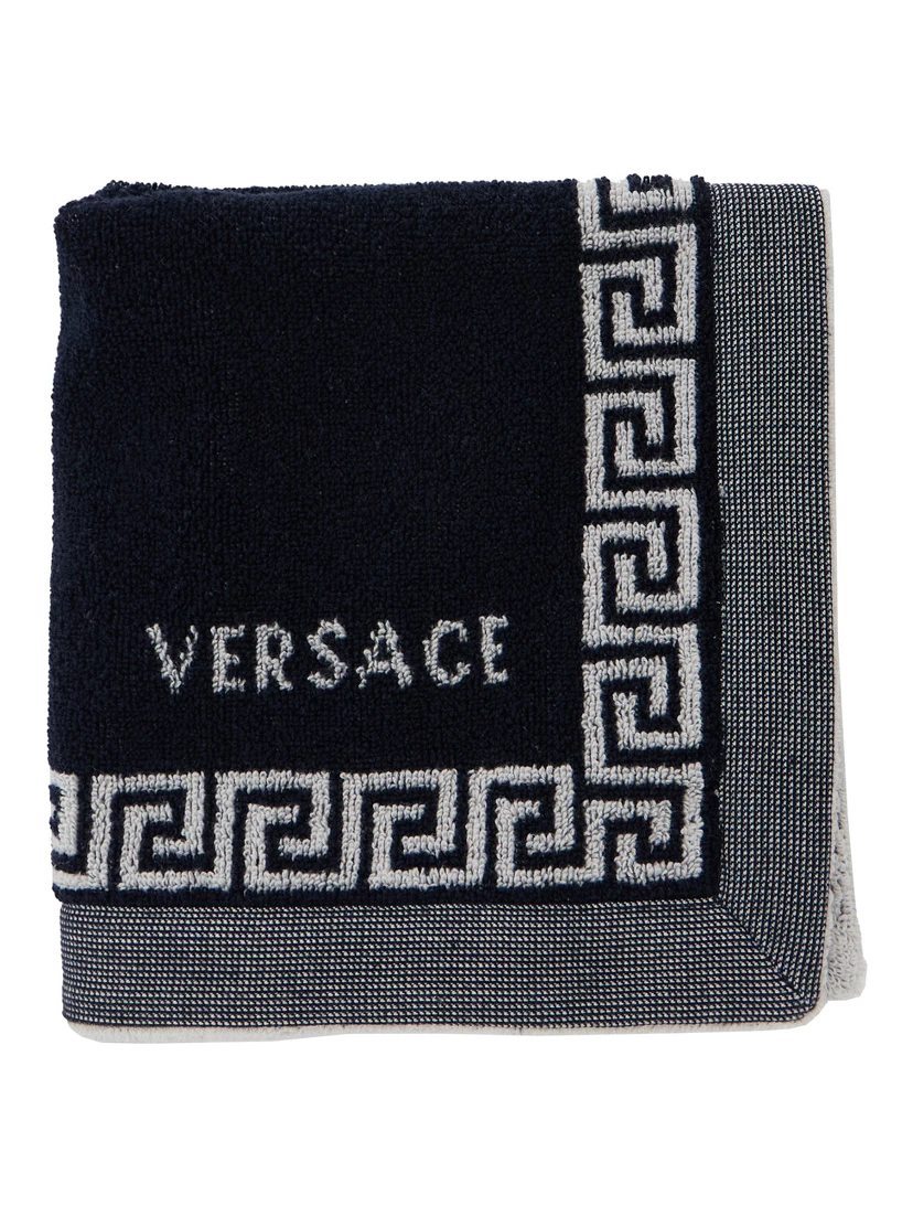Sport Towel with Jacquard Medusa in Cotton Blue Unisex
