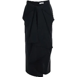 Black Pencil Skirt with Wrap Design in Black Fabric for Women