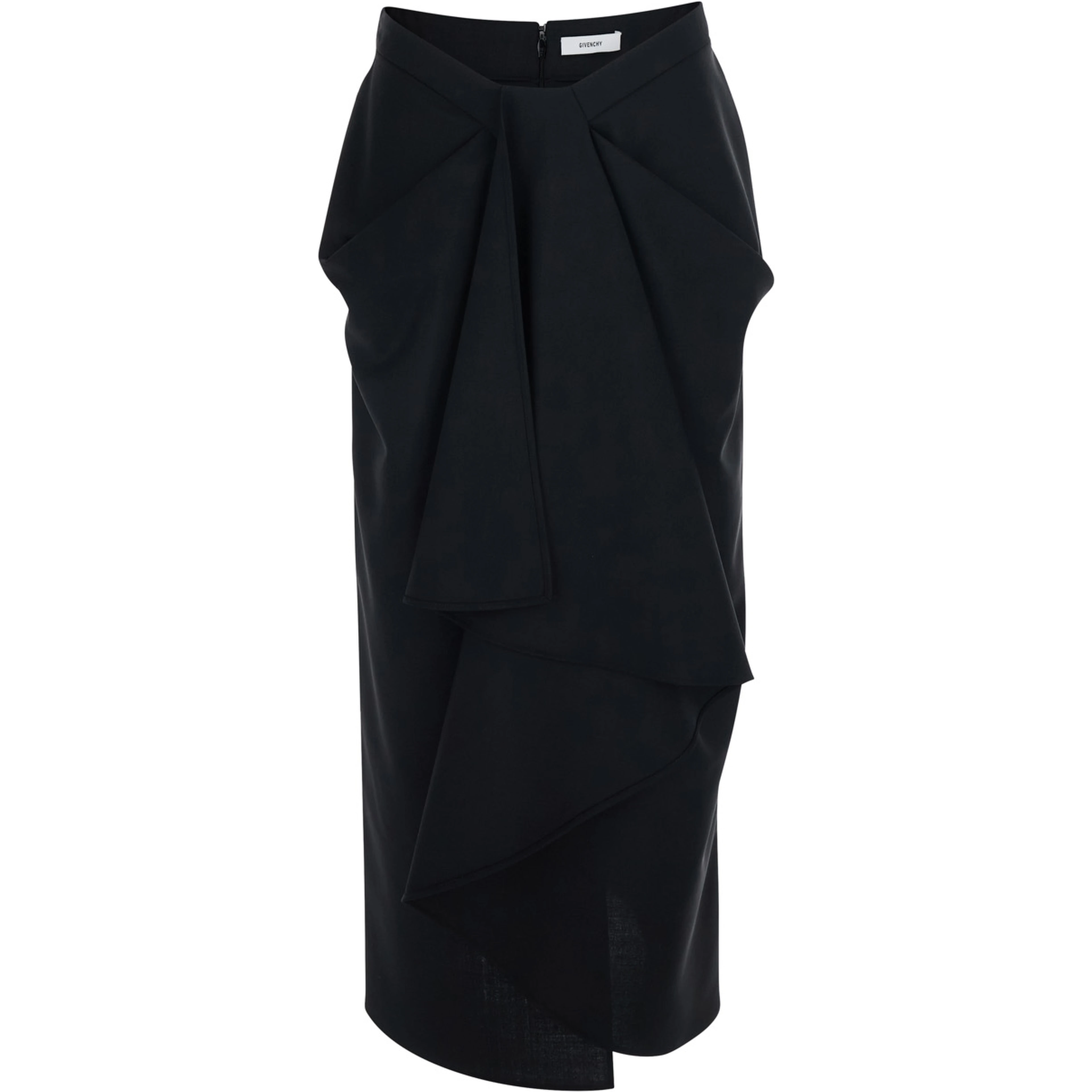 Black Pencil Skirt with Wrap Design in Black Fabric for Women