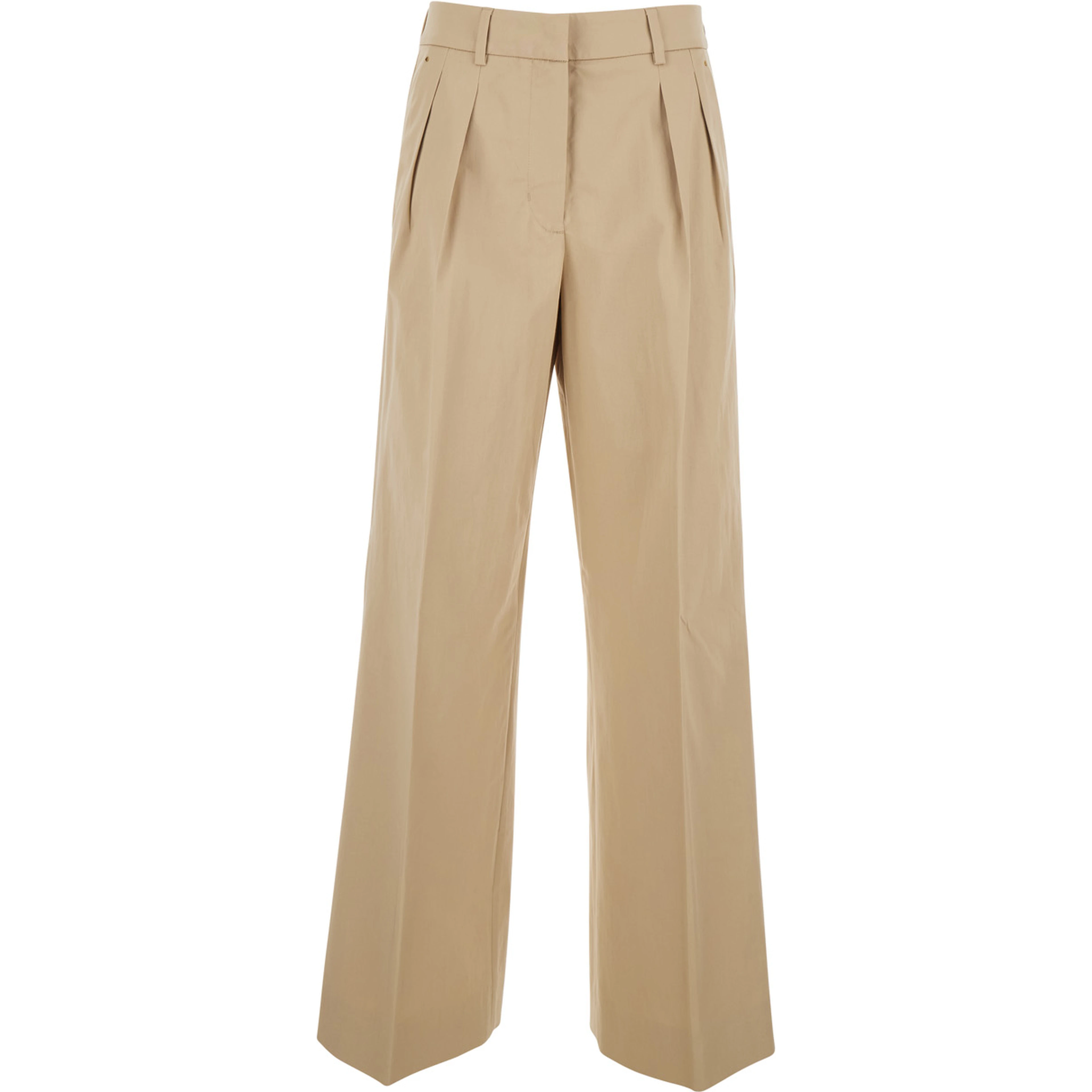 Michaela Beige Pants with Logo Patch on the Side and Pleats on the Front in Womens Cotton Blend
