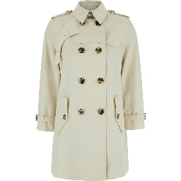 Summerside Beige Trench Coat with Classic Collar and EKD Patch on the Back in Cotton for Women
