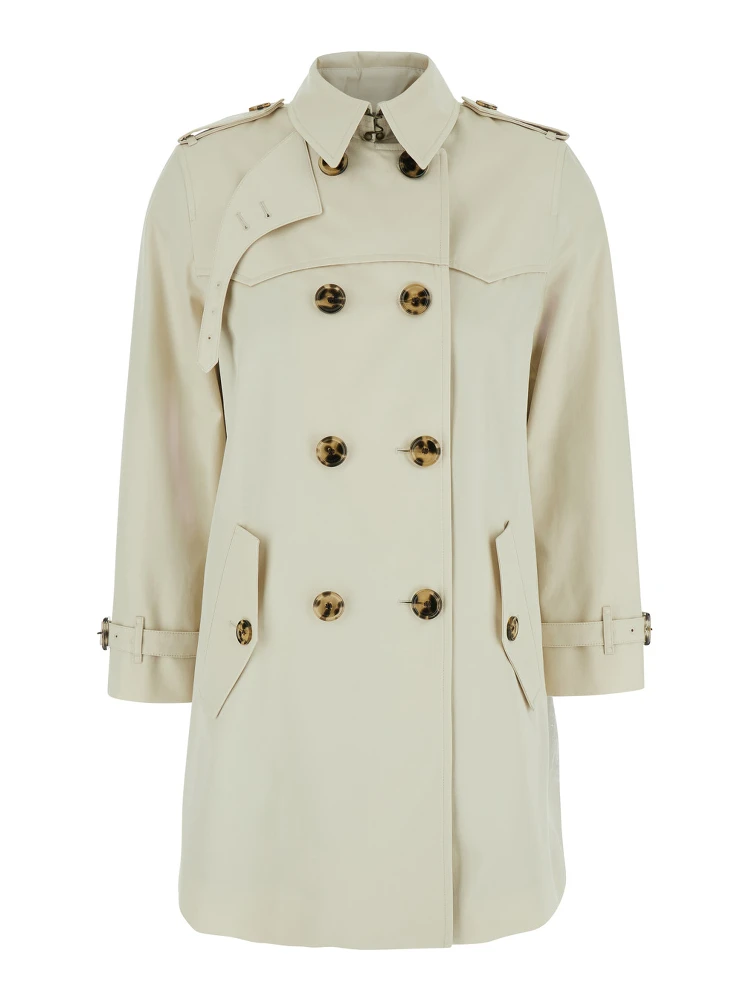 Summerside Beige Trench Coat with Classic Collar and EKD Patch on the Back in Cotton for Women