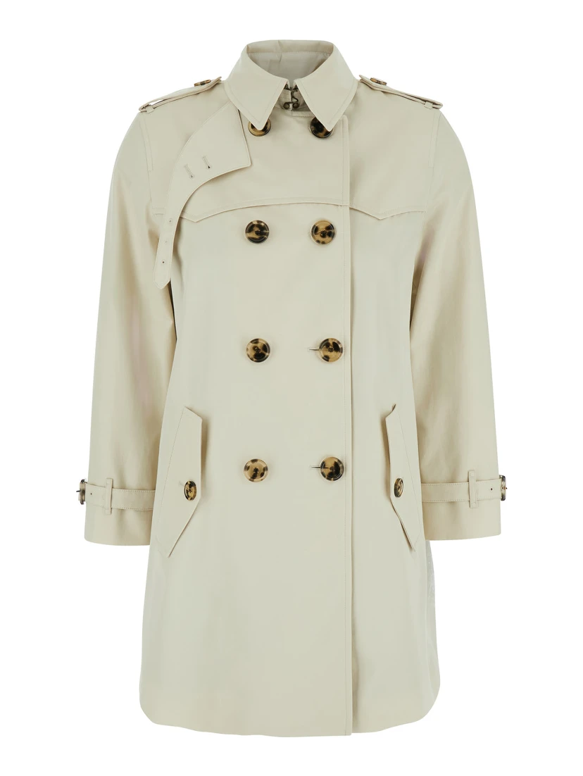 Summerside Beige Trench Coat with Classic Collar and EKD Patch on the Back in Cotton for Women
