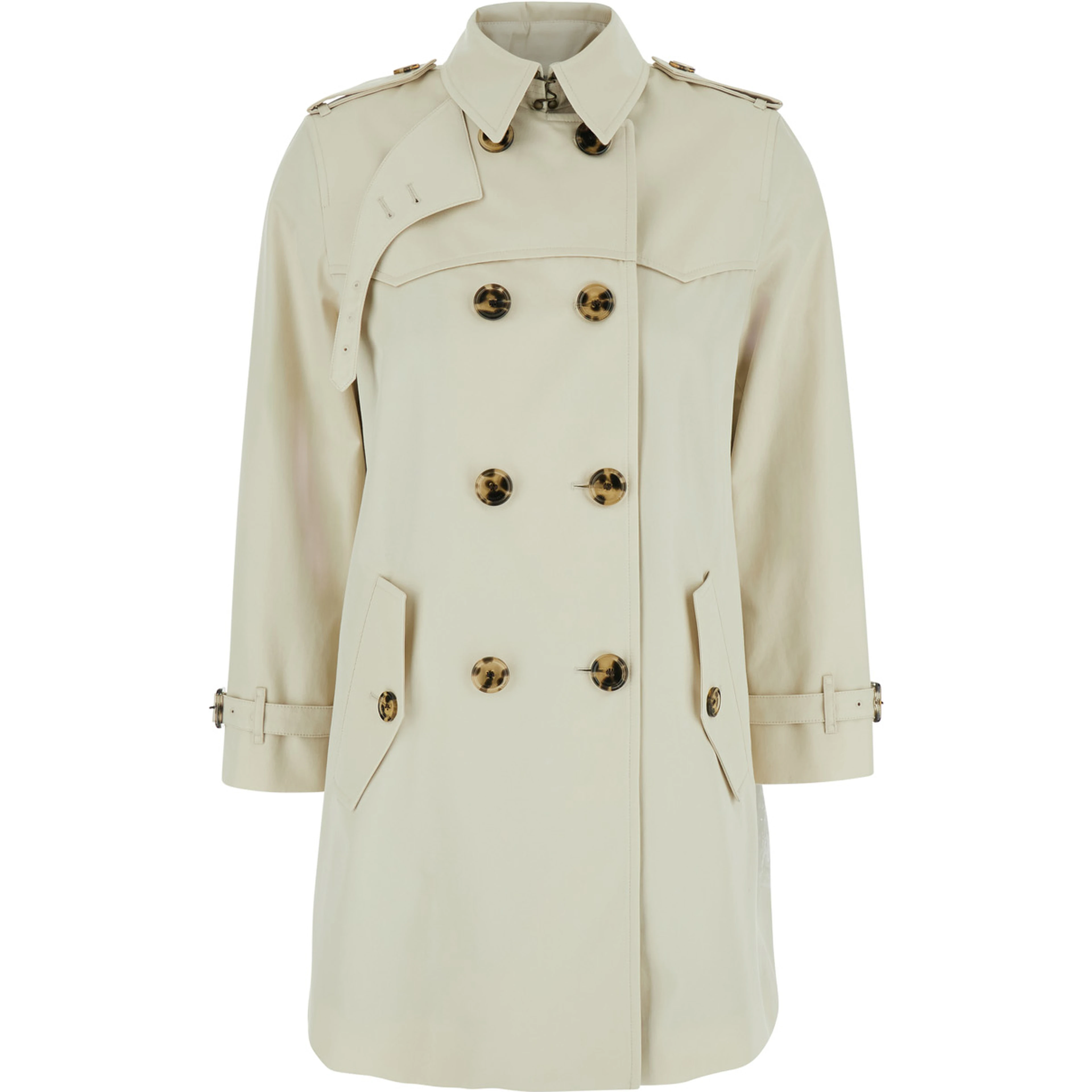Summerside Beige Trench Coat with Classic Collar and EKD Patch on the Back in Cotton for Women