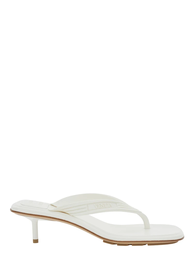 Sampieri White Sandals with Thong Design and Kitten Heel in Rubber for Women