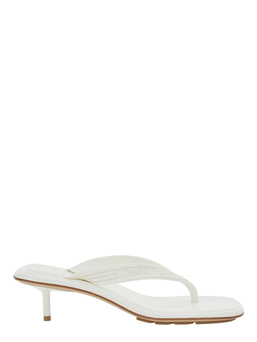 Sampieri White Sandals with Thong Design and Kitten Heel in Rubber for Women