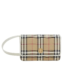 Hampshire Beige Crossbody bag with Adjustable Strap and Check Motif All-Over in Blend Cotton for Women