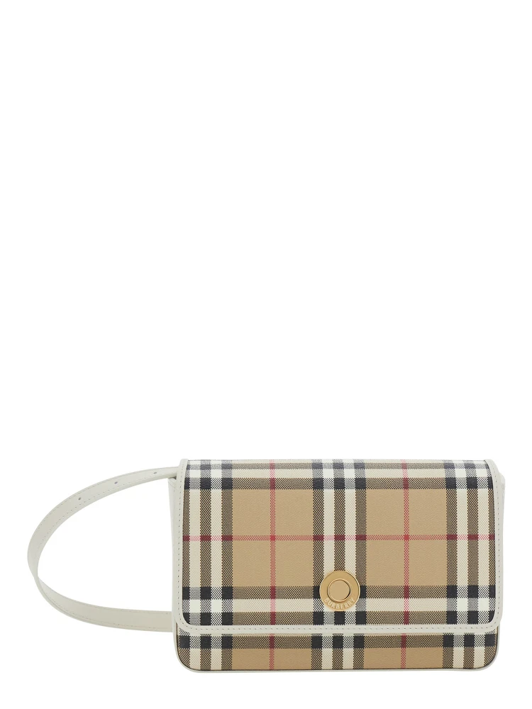 Hampshire Beige Crossbody bag with Adjustable Strap and Check Motif All-Over in Blend Cotton for Women