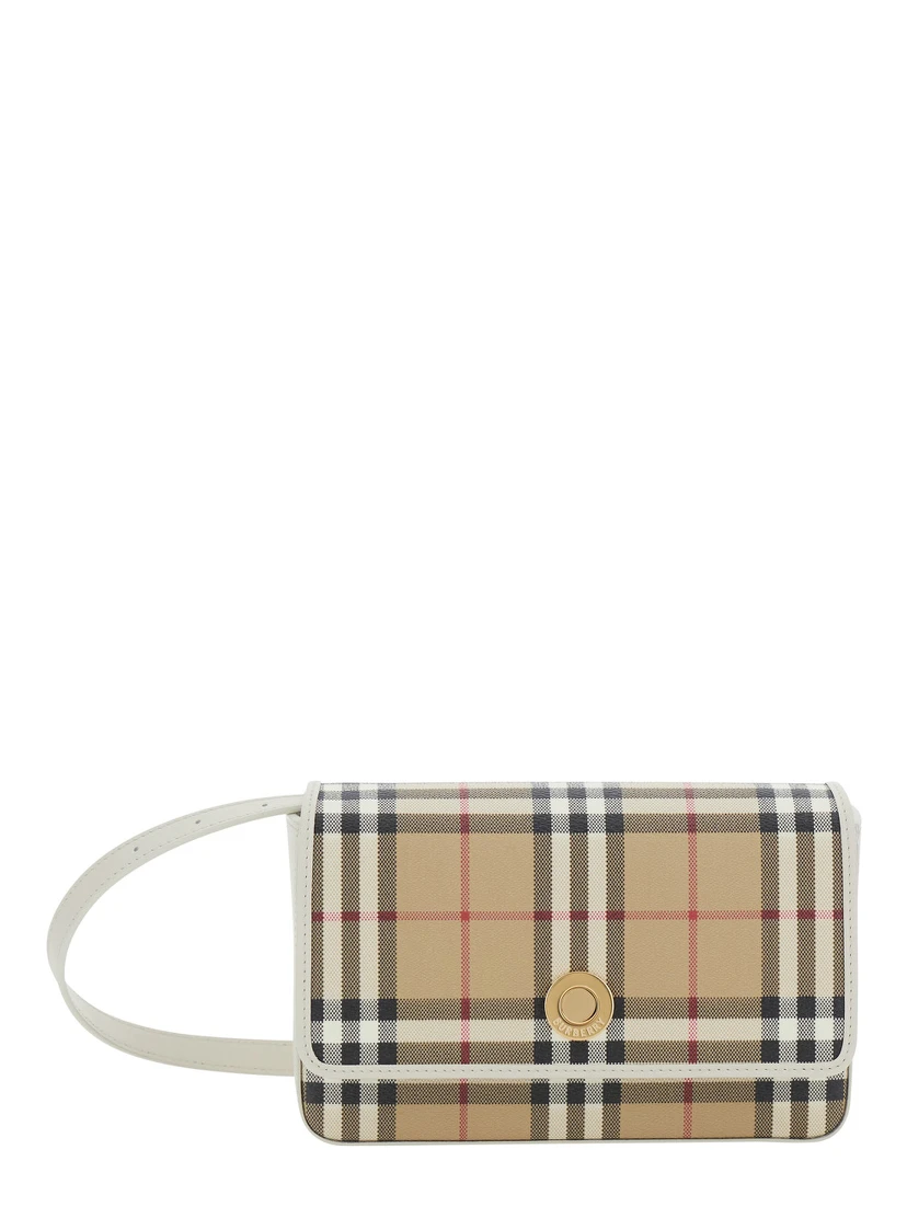 Hampshire Beige Crossbody bag with Adjustable Strap and Check Motif All-Over in Blend Cotton for Women