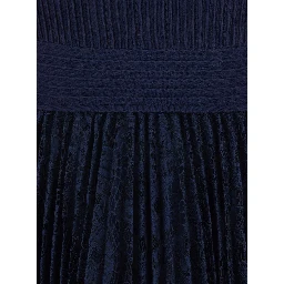 Blue Dress with Elasticized Waist and Skirt with Lace Design in Tech Fabric Woman