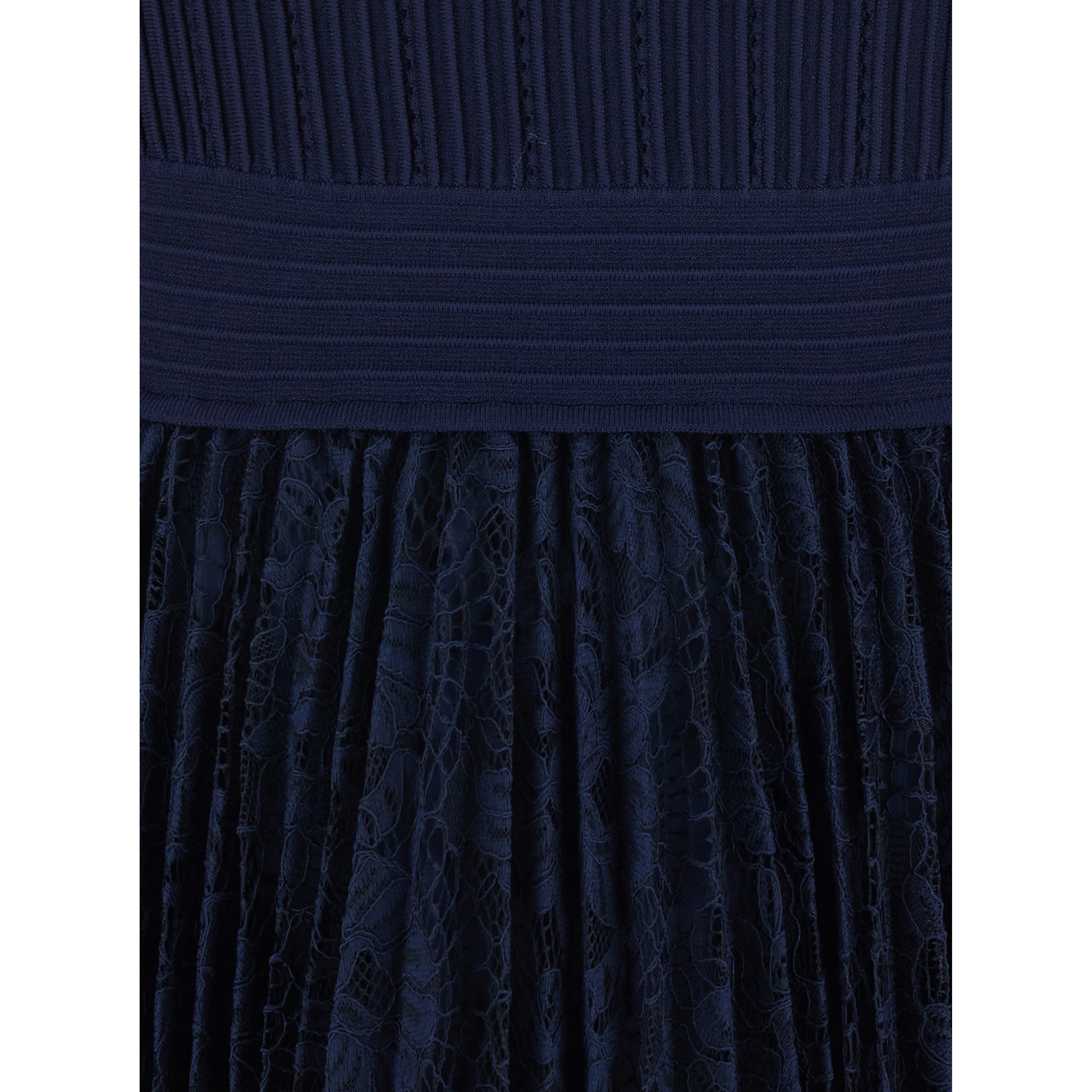 Blue Dress with Elasticized Waist and Skirt with Lace Design in Tech Fabric Woman