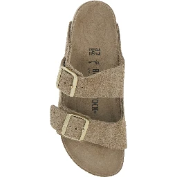 Arizona Beige Sandals with Strap Closure and Rounded Toe in Suede for Women