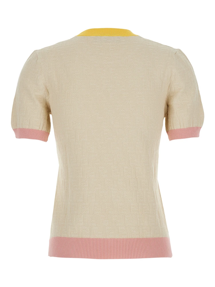 White T-Shirt COLOR BLOCK FF SHORT SLEEVES TEE with Fendi Logo in Cotton Women alternative