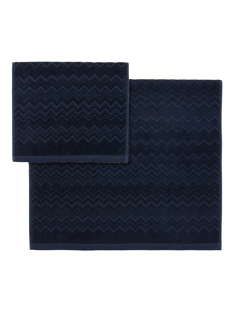 Towel set with zigzag motif and cotton fabric Blue unisex