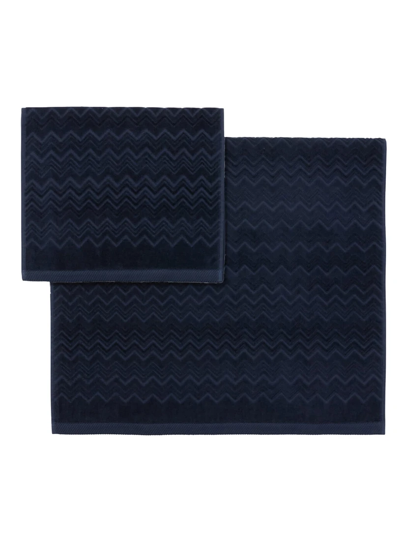 Towel set with zigzag motif and cotton fabric Blue unisex