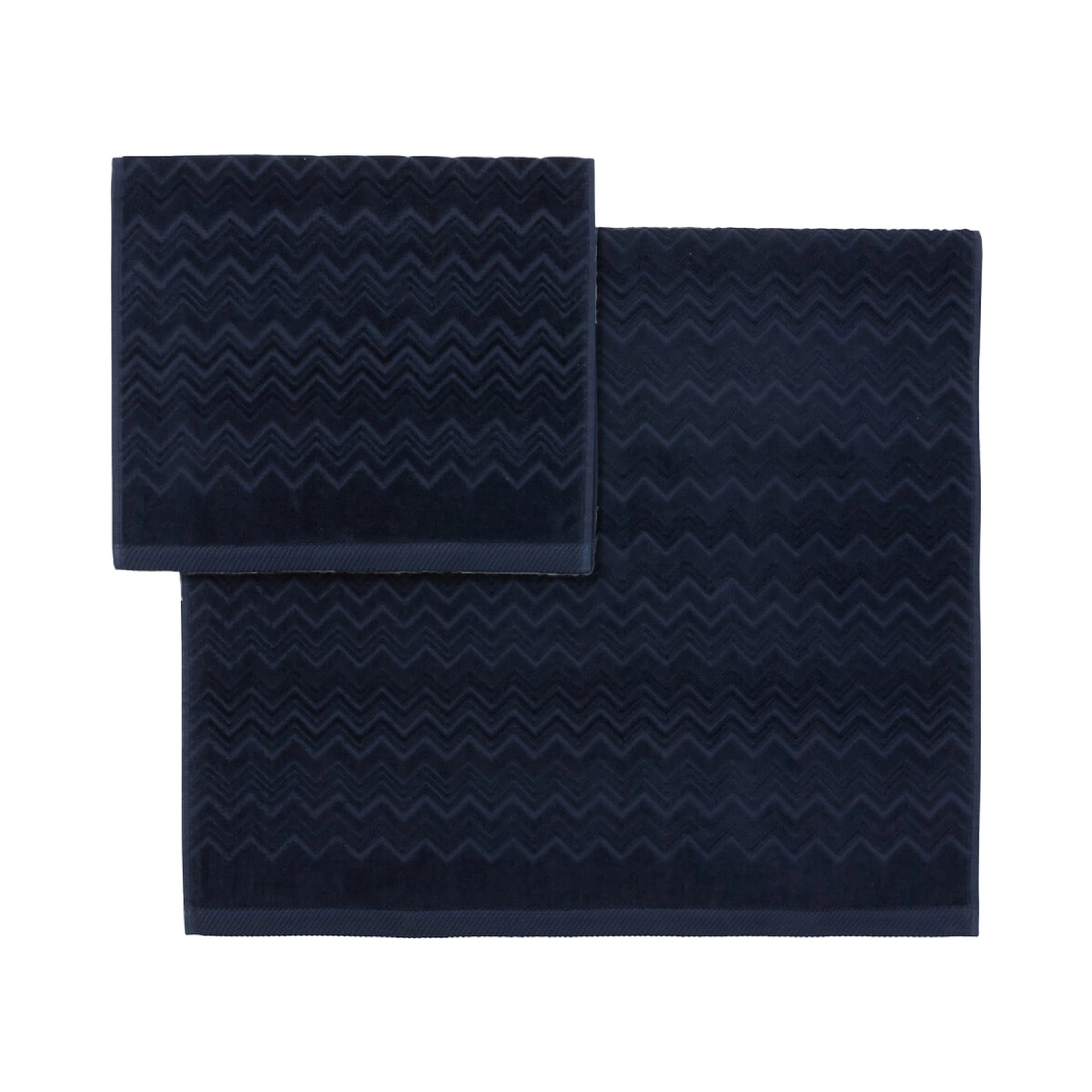 Towel set with zigzag motif and cotton fabric Blue unisex