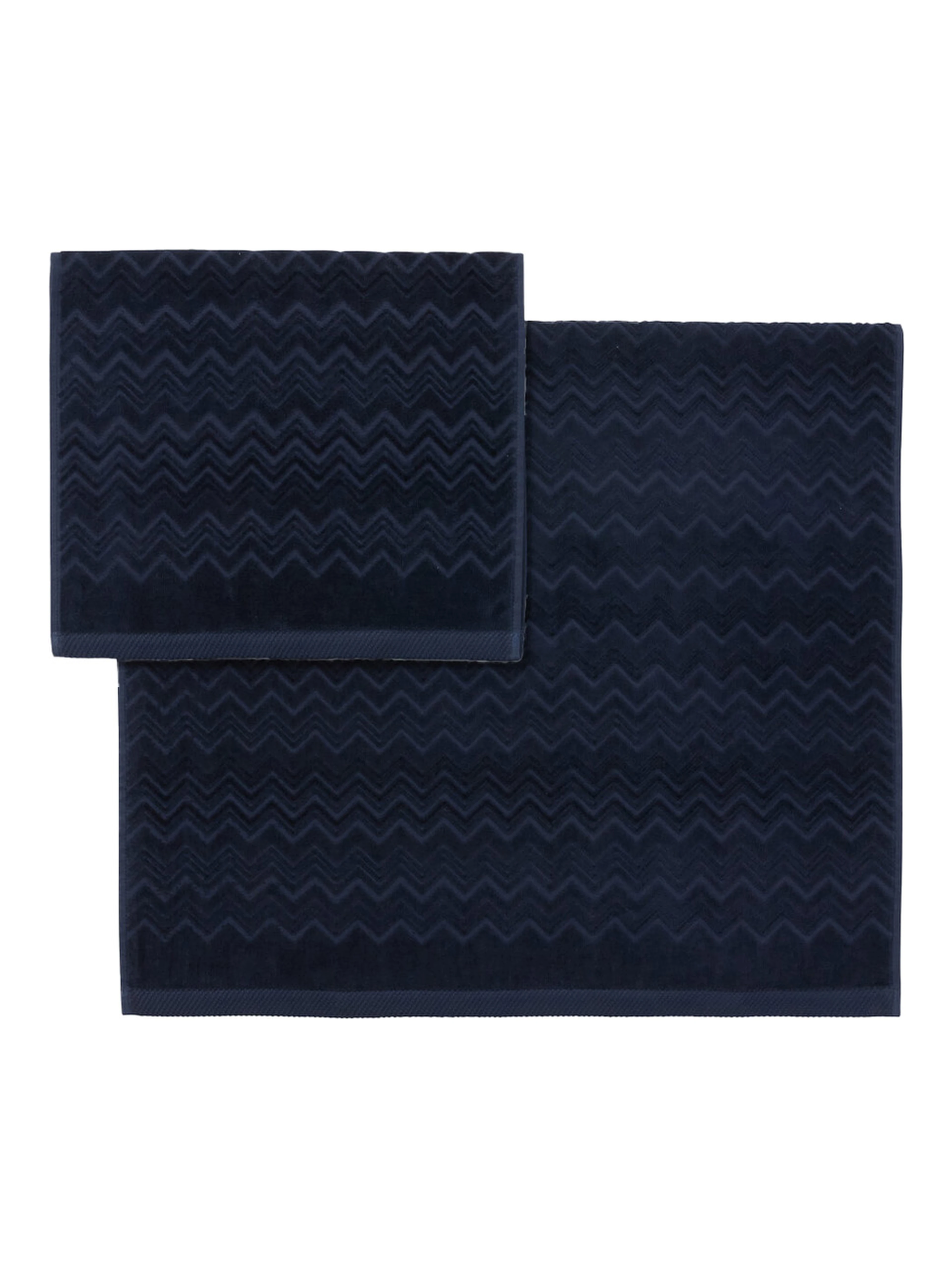 Towel set with zigzag motif and cotton fabric Blue unisex