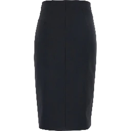 Black Midi Skirt with Side Vent and Cut-Out with Logo Plate in Tech Fabric for Women