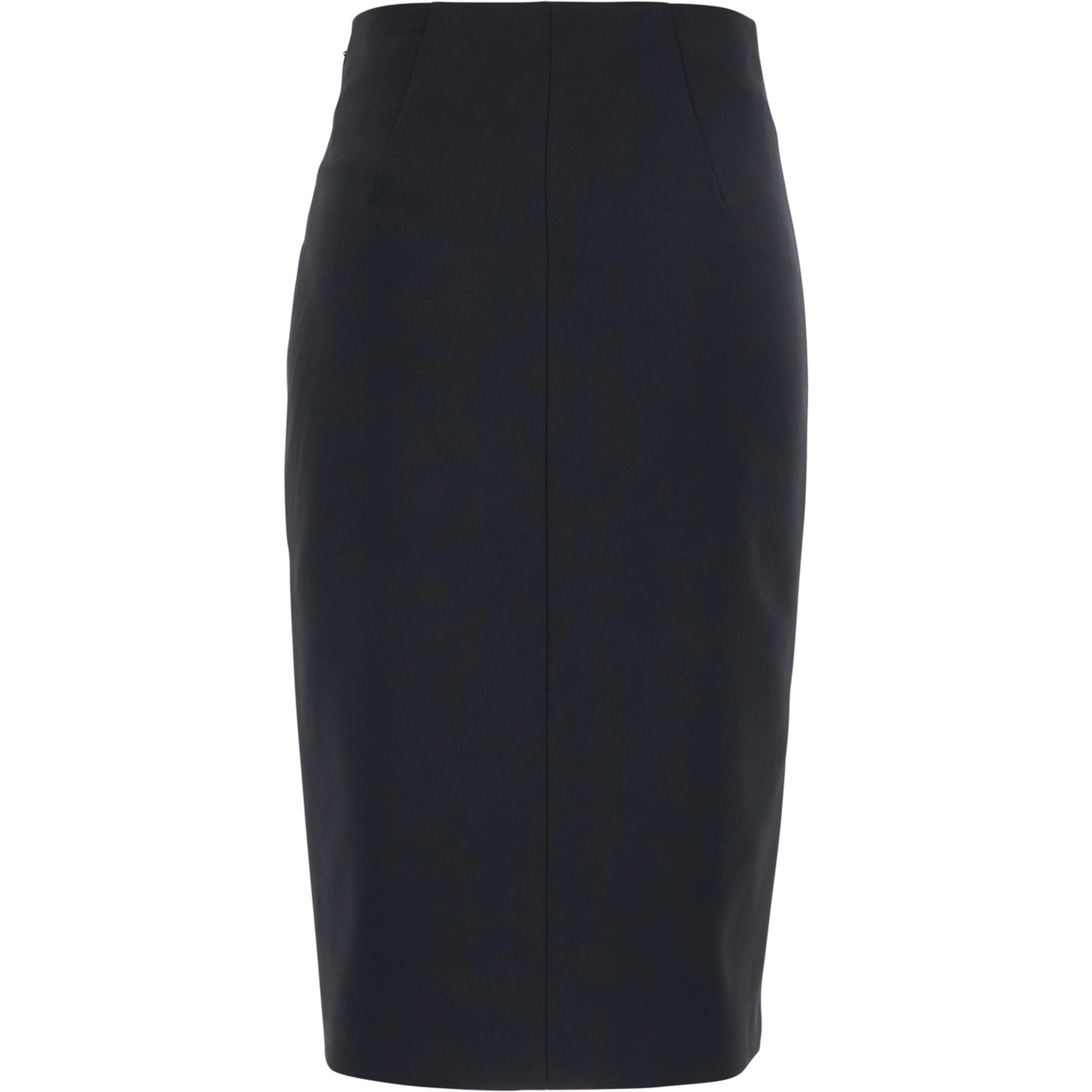 Black Midi Skirt with Side Vent and Cut-Out with Logo Plate in Tech Fabric for Women