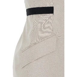 Beige Dress with notched revers and open back in Blend Cotton and Virgin Wool Woman