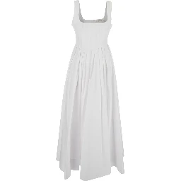 Giro white midi dress with Square Neckline and Hidden Zip Closure at the Back in Cotton for Women