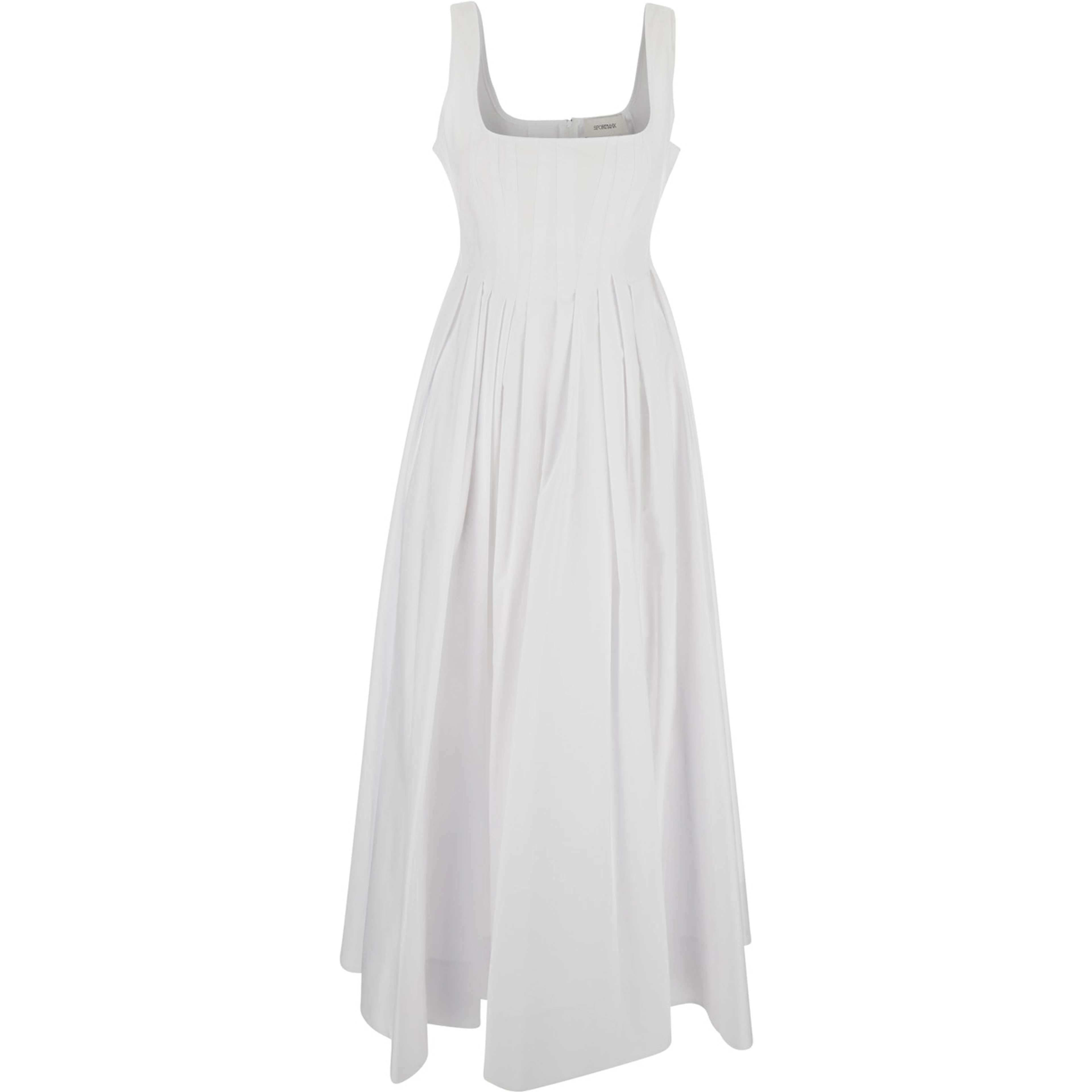 Giro white midi dress with Square Neckline and Hidden Zip Closure at the Back in Cotton for Women