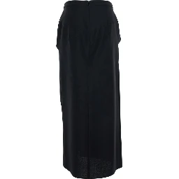 Black Pencil Skirt with Wrap Design in Black Fabric for Women