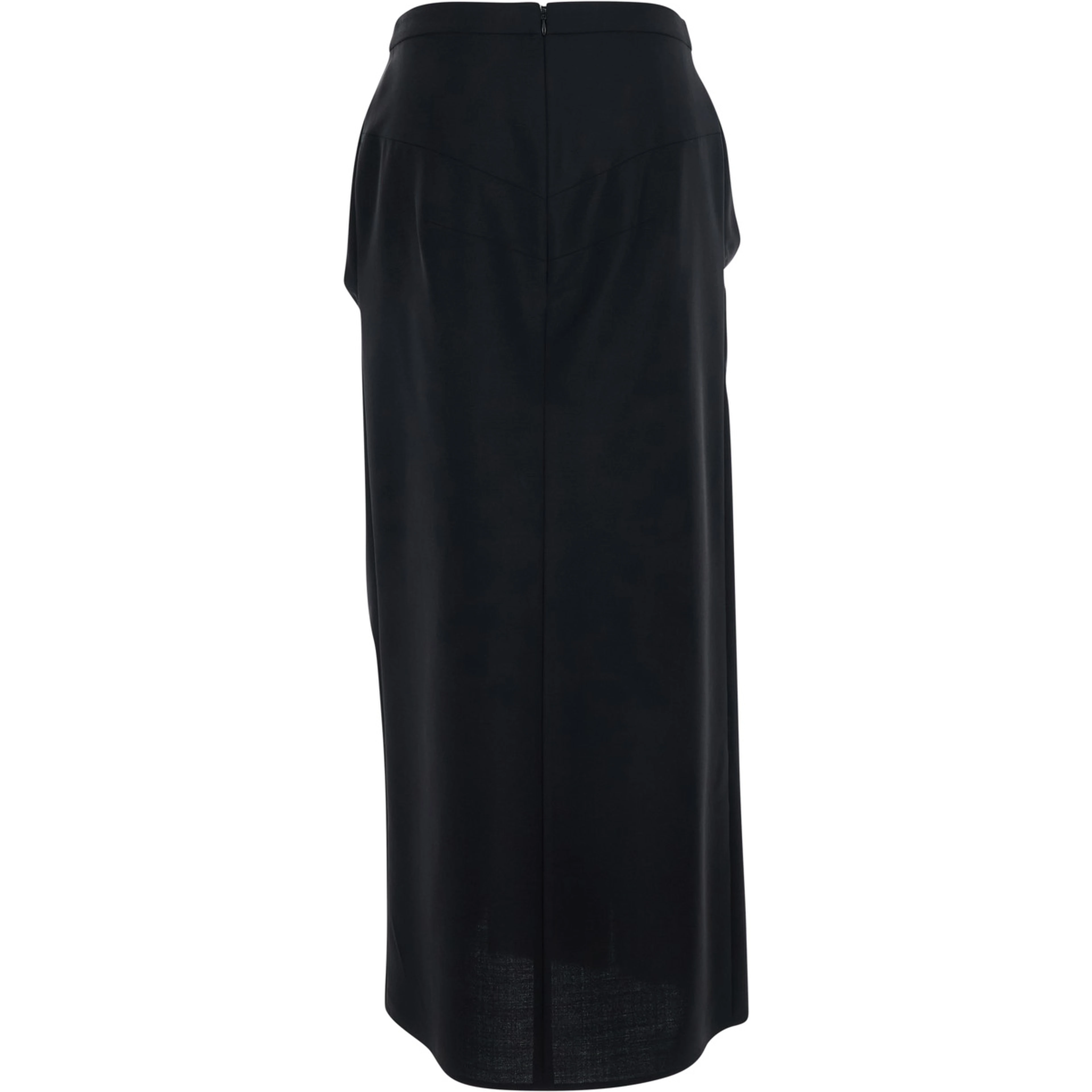 Black Pencil Skirt with Wrap Design in Black Fabric for Women