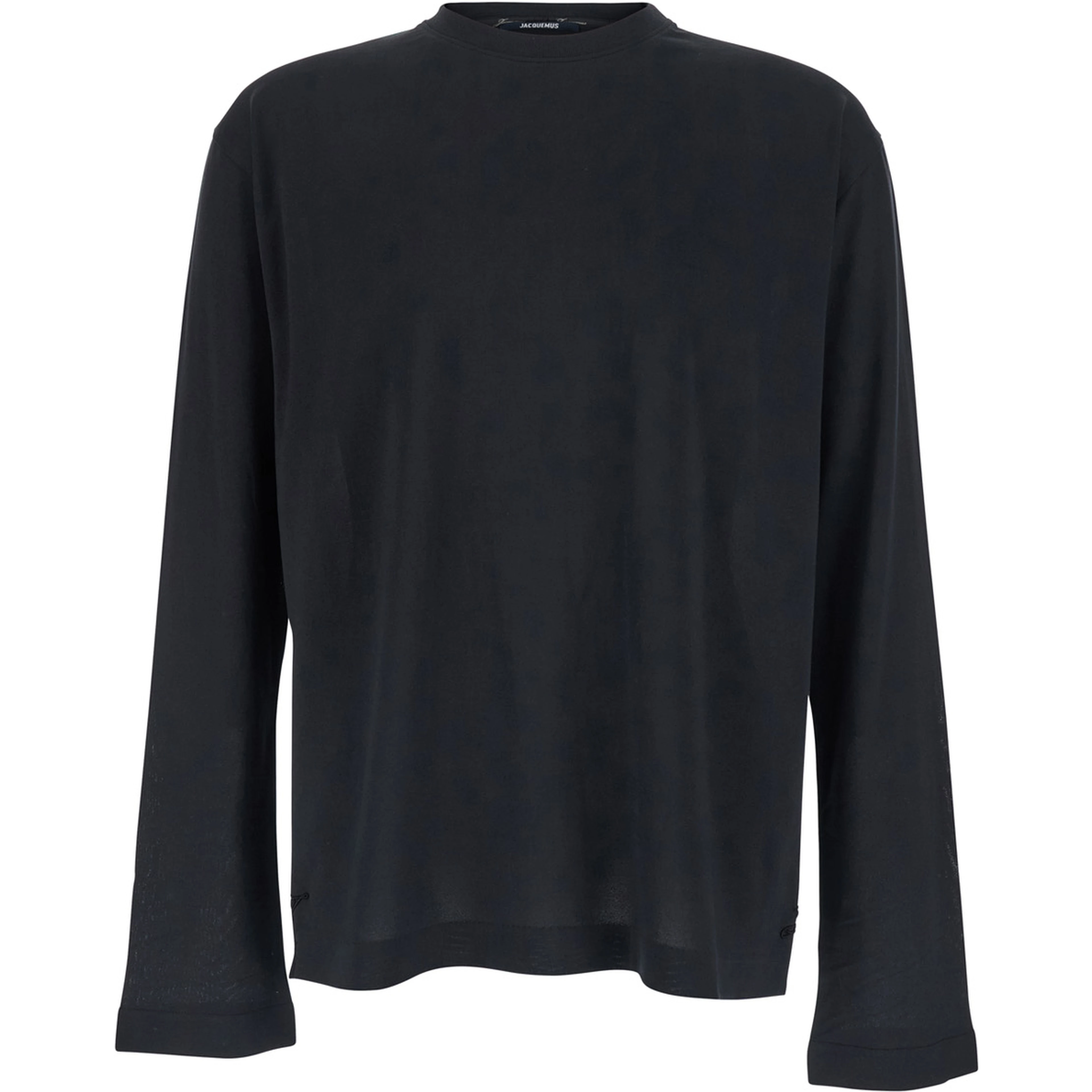 Le T-Shirt Rond Carre Black Crew Neck T-Shirt with Long Sleeves in Tech Fabric for Men