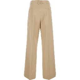 Michaela Beige Pants with Logo Patch on the Side and Pleats on the Front in Womens Cotton Blend