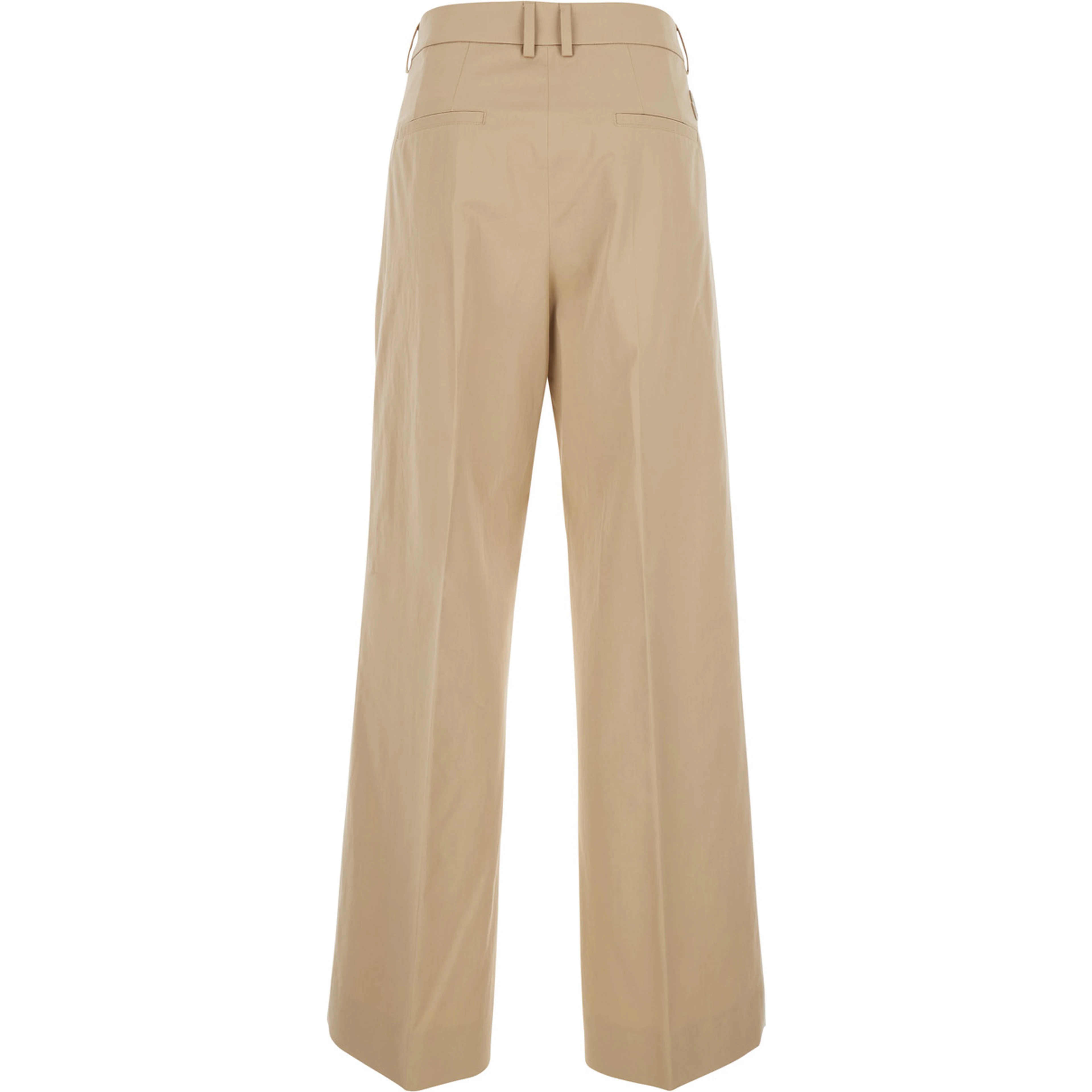 Michaela Beige Pants with Logo Patch on the Side and Pleats on the Front in Womens Cotton Blend