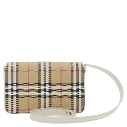Hampshire Beige Crossbody bag with Adjustable Strap and Check Motif All-Over in Blend Cotton for Women