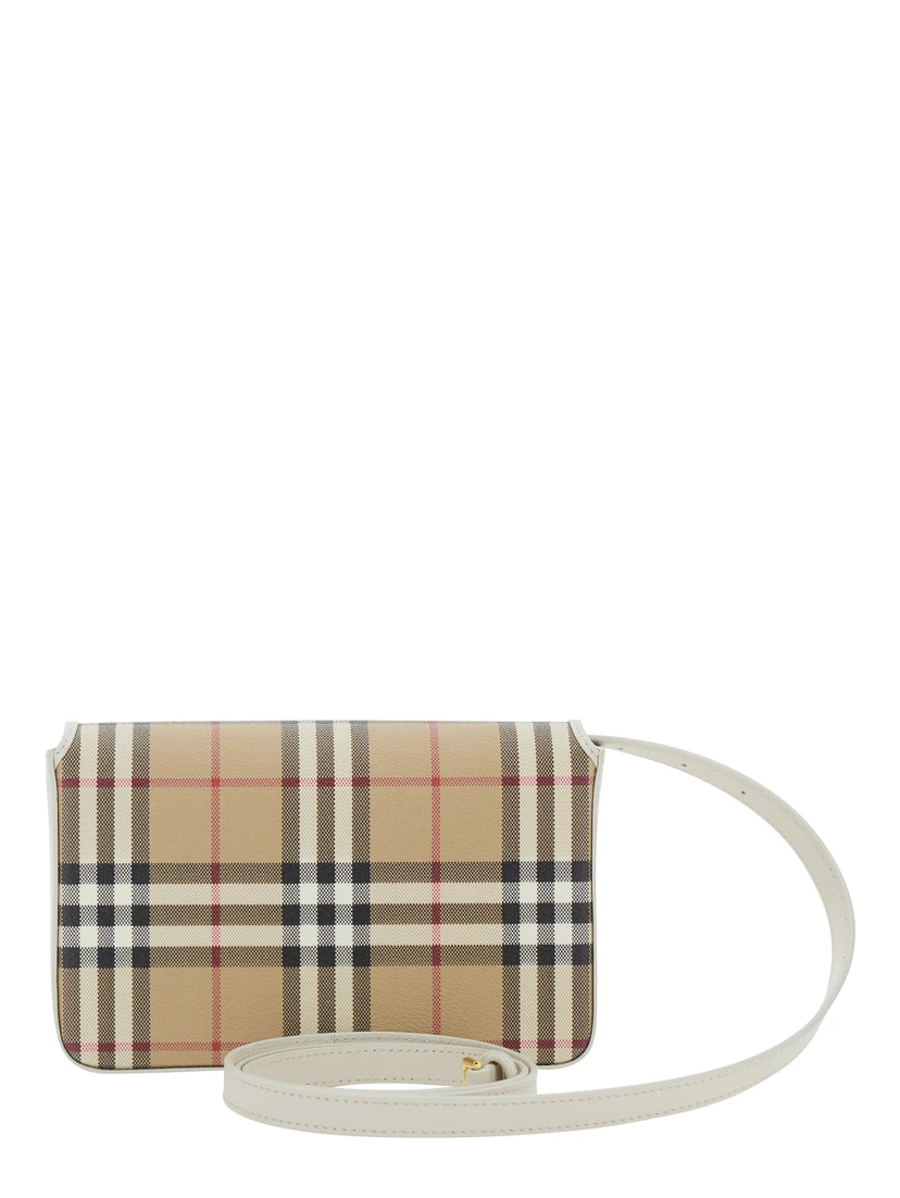 Hampshire Beige Crossbody bag with Adjustable Strap and Check Motif All-Over in Blend Cotton for Women