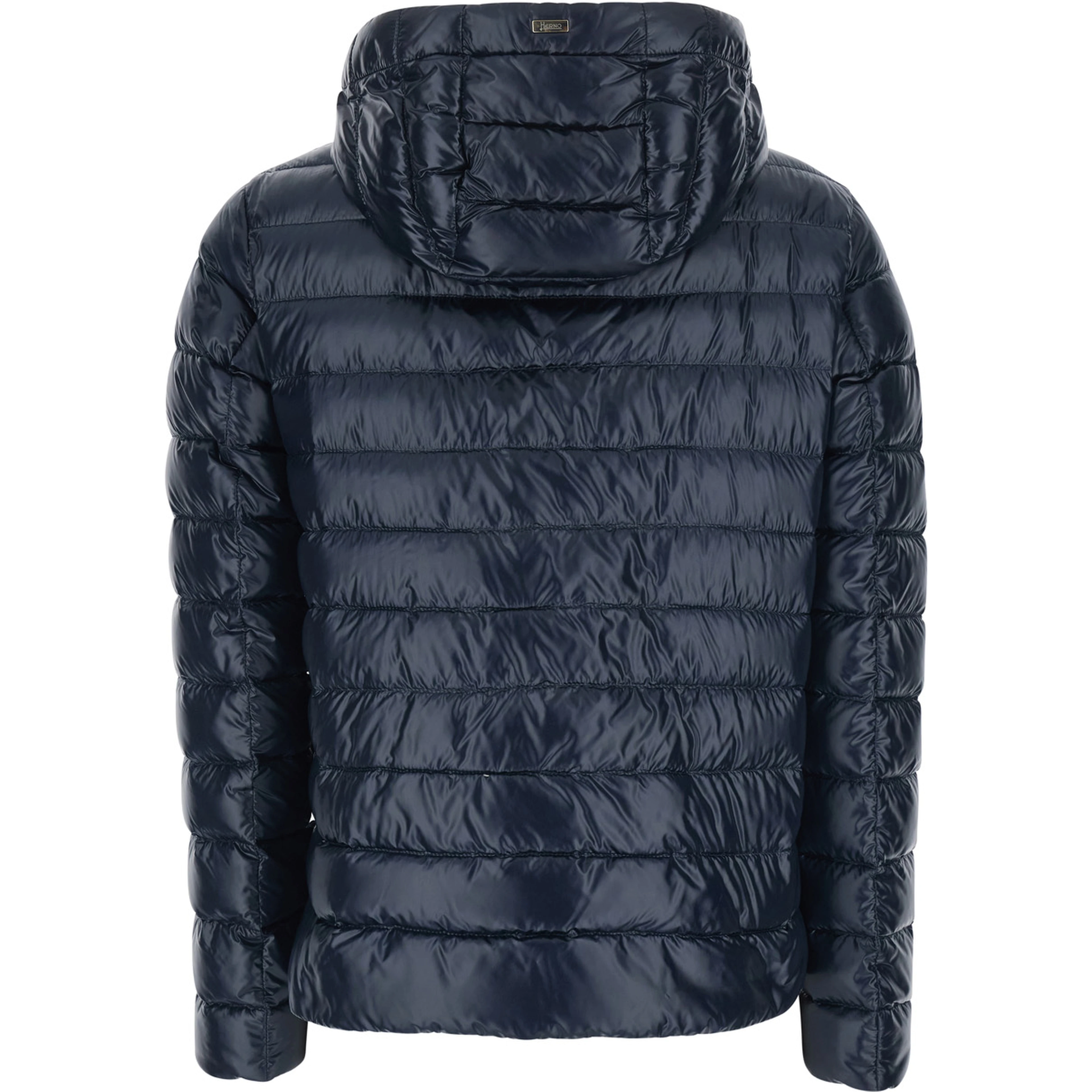 Blue Hooded Puffer Jacket with Drawstring and Logo Detail on Drawstring in Tech Fabric for Women