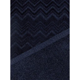 Towel set with zigzag motif and cotton fabric Blue unisex