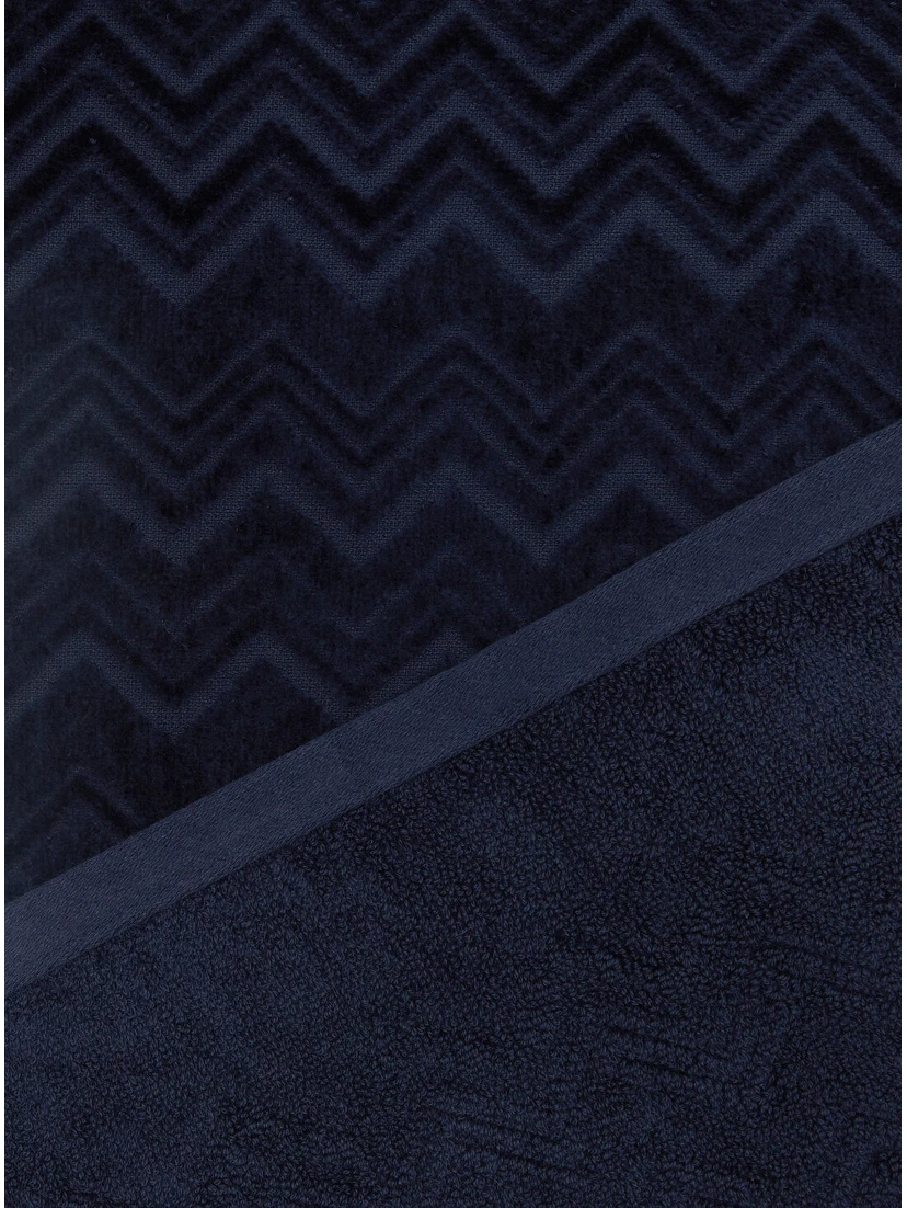 Towel set with zigzag motif and cotton fabric Blue unisex
