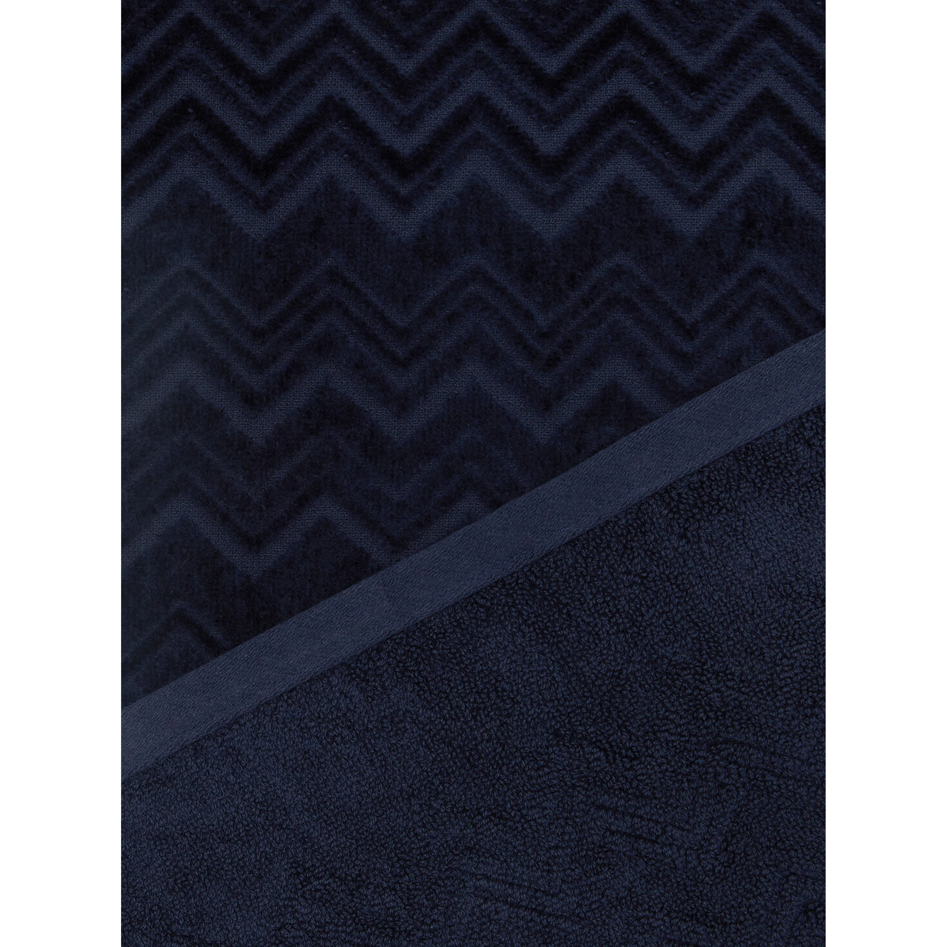 Towel set with zigzag motif and cotton fabric Blue unisex