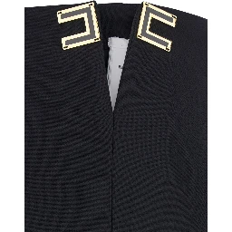 Black Midi Skirt with Side Vent and Cut-Out with Logo Plate in Tech Fabric for Women