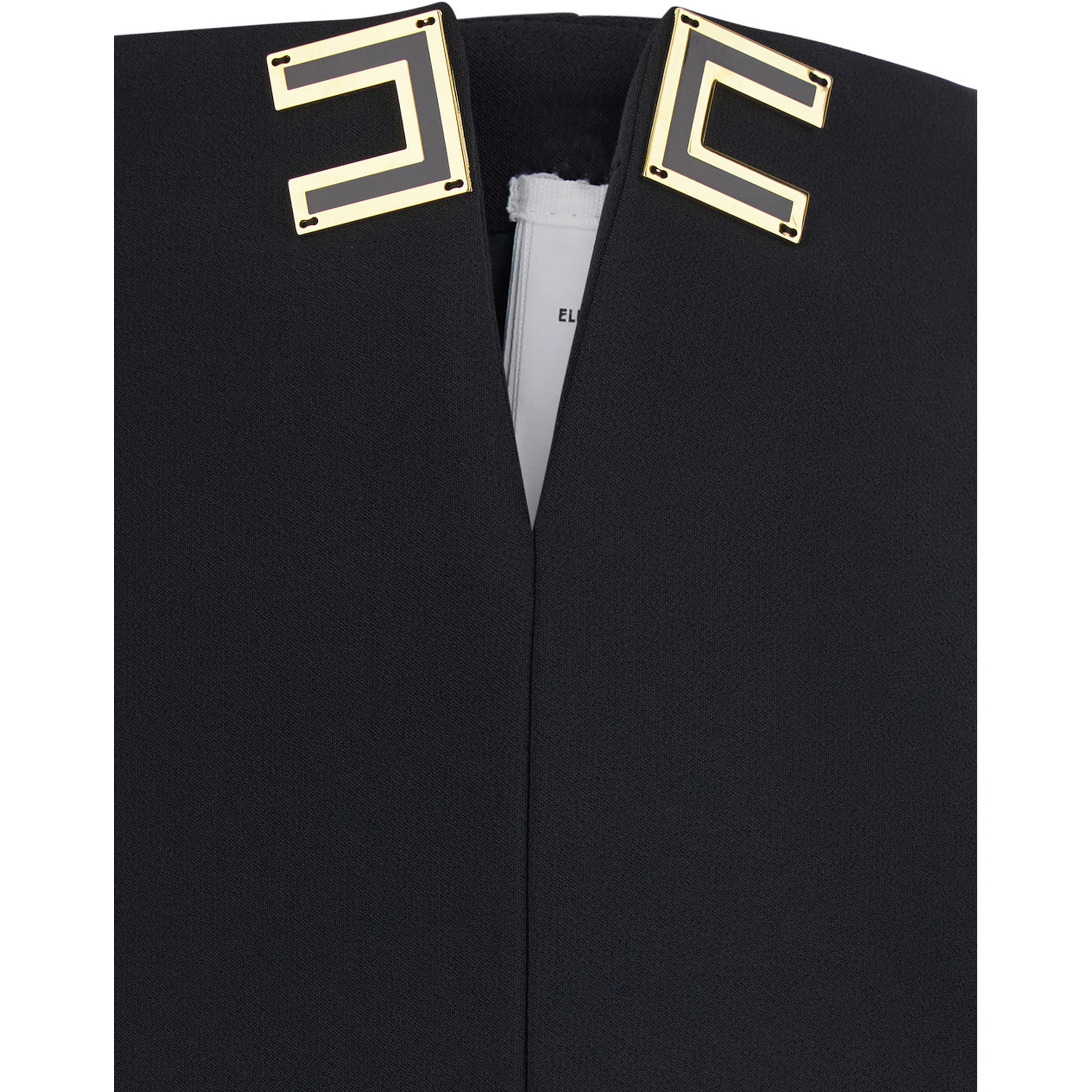 Black Midi Skirt with Side Vent and Cut-Out with Logo Plate in Tech Fabric for Women
