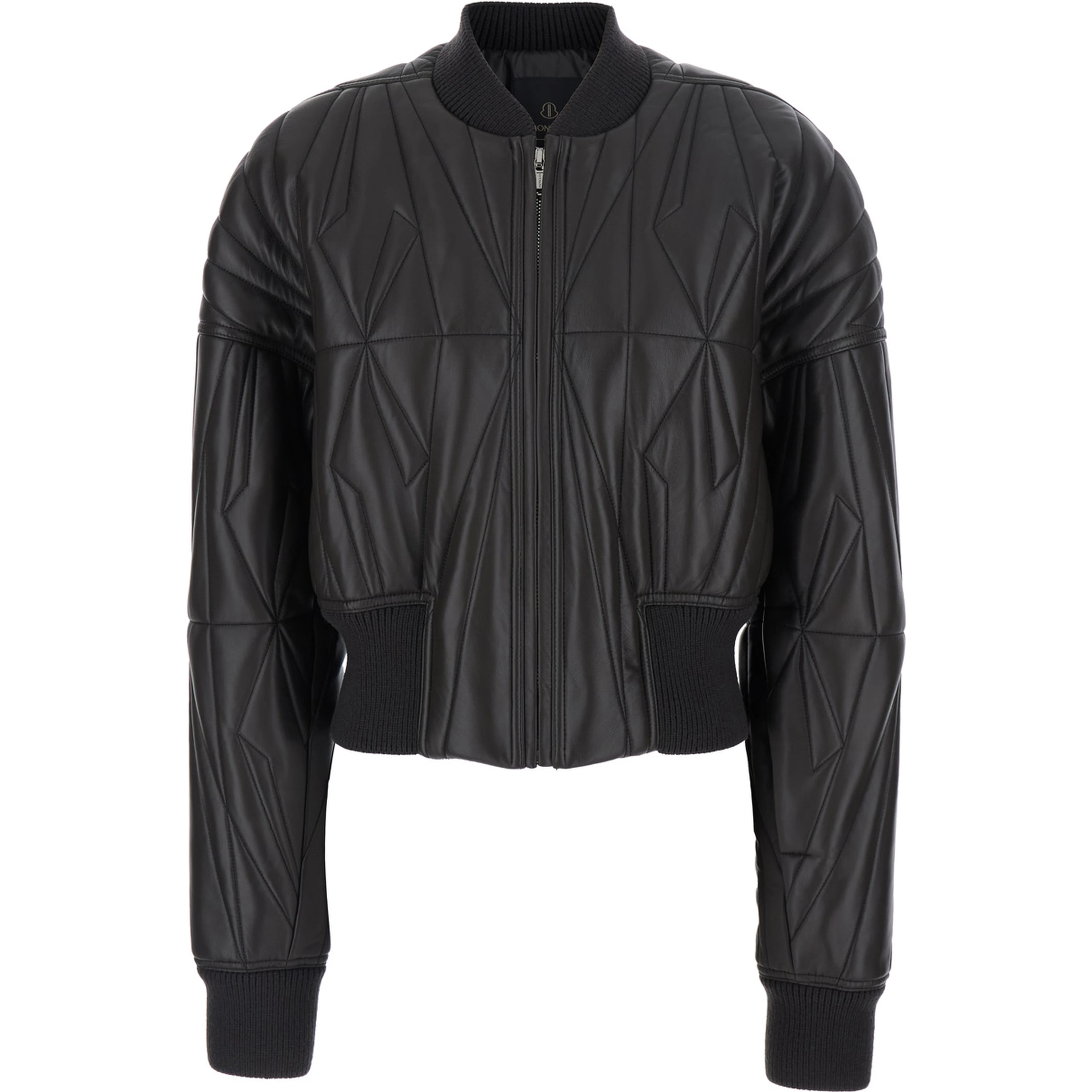 Rick Owens X Moncler Bomber Jacket Quilted with Logo Patch on Brown Leather Sleeve Unisex