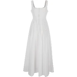 Giro white midi dress with Square Neckline and Hidden Zip Closure at the Back in Cotton for Women