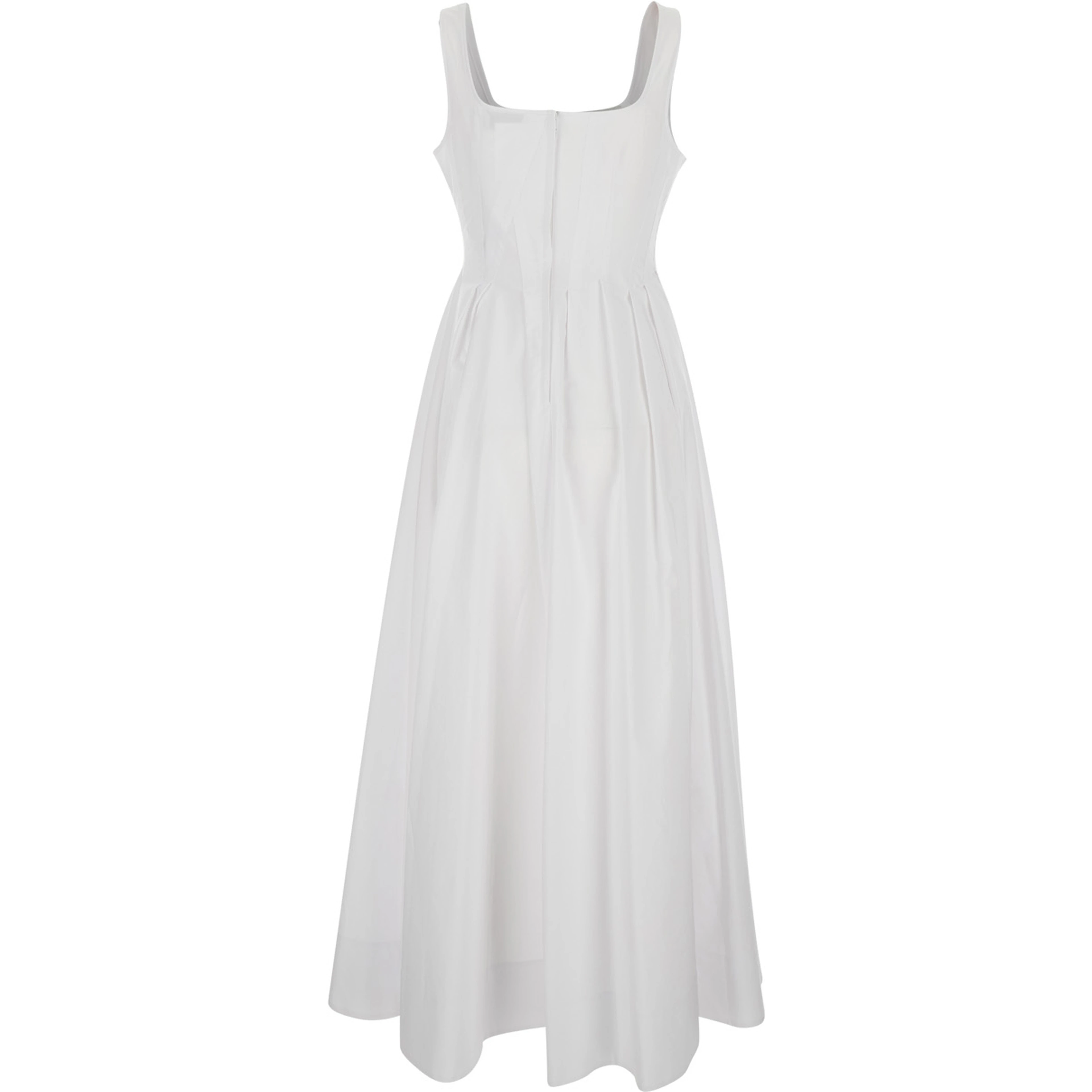 Giro white midi dress with Square Neckline and Hidden Zip Closure at the Back in Cotton for Women
