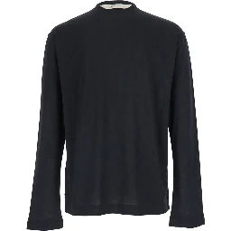 Le T-Shirt Rond Carre Black Crew Neck T-Shirt with Long Sleeves in Tech Fabric for Men