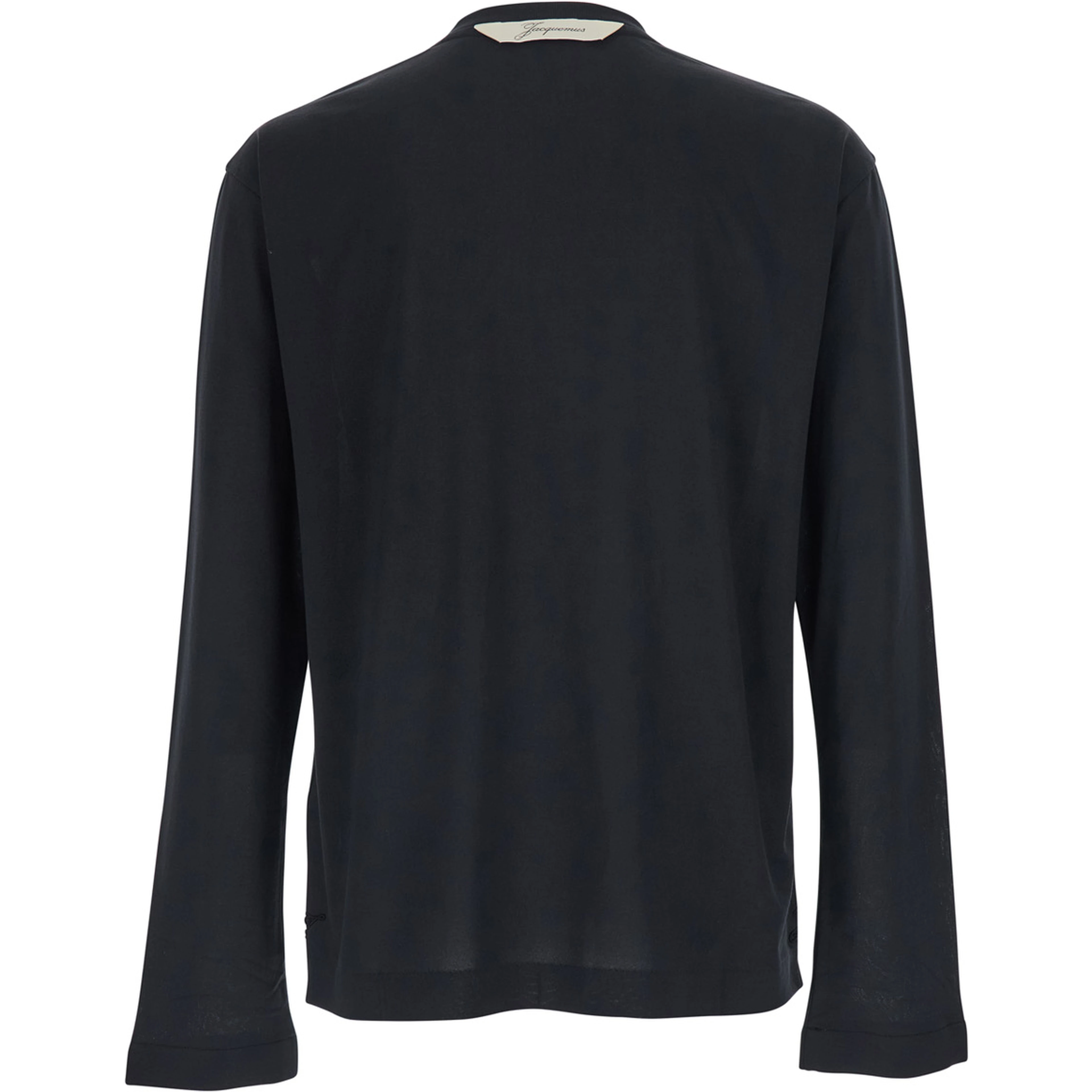 Le T-Shirt Rond Carre Black Crew Neck T-Shirt with Long Sleeves in Tech Fabric for Men
