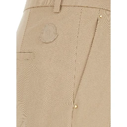 Michaela Beige Pants with Logo Patch on the Side and Pleats on the Front in Womens Cotton Blend